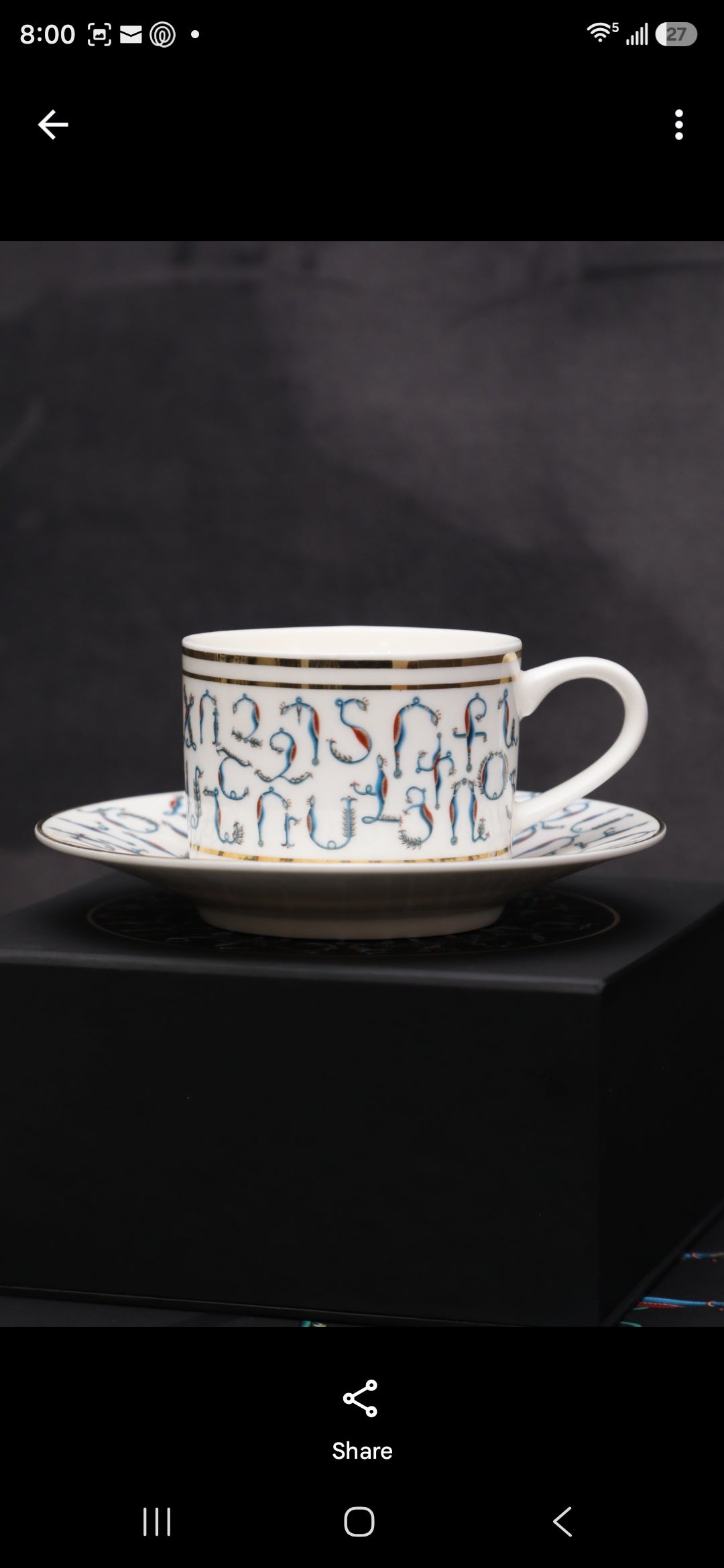 Alphabet Porcelain Coffee Cup and Saucer Set