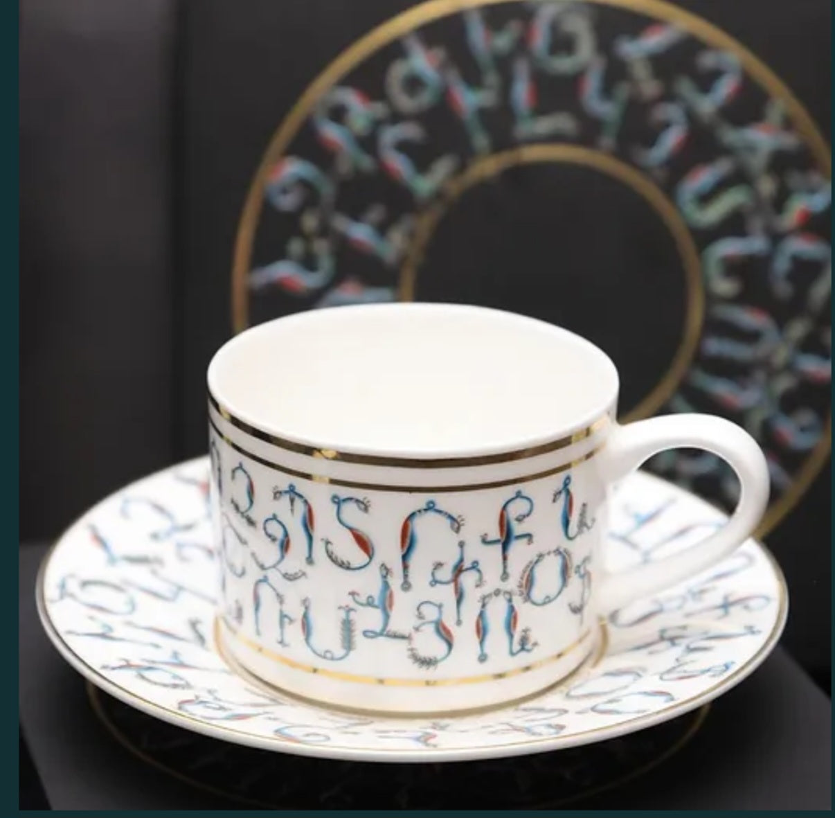 Armenian Alphabet — 24K Gold Porcelain Tea Cup & Saucer by KARCHIKYAN
