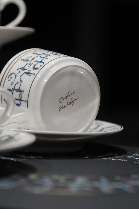 Armenian Alphabet — 24K Gold Porcelain Tea Cup & Saucer by KARCHIKYAN