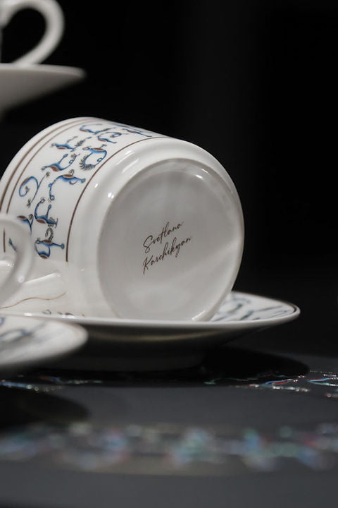 Armenian Alphabet — 24K Gold Porcelain Tea Cup & Saucer by KARCHIKYAN