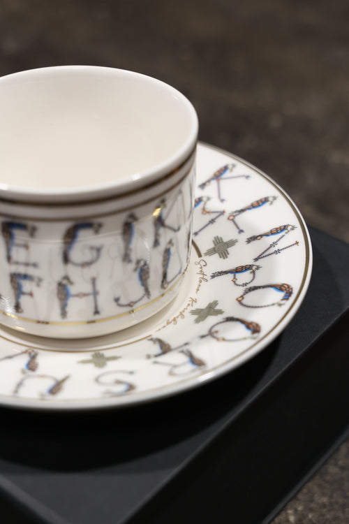 English Alphabet  — 24K Gold Porcelain Tea Cup & Saucer by KARCHIKYAN