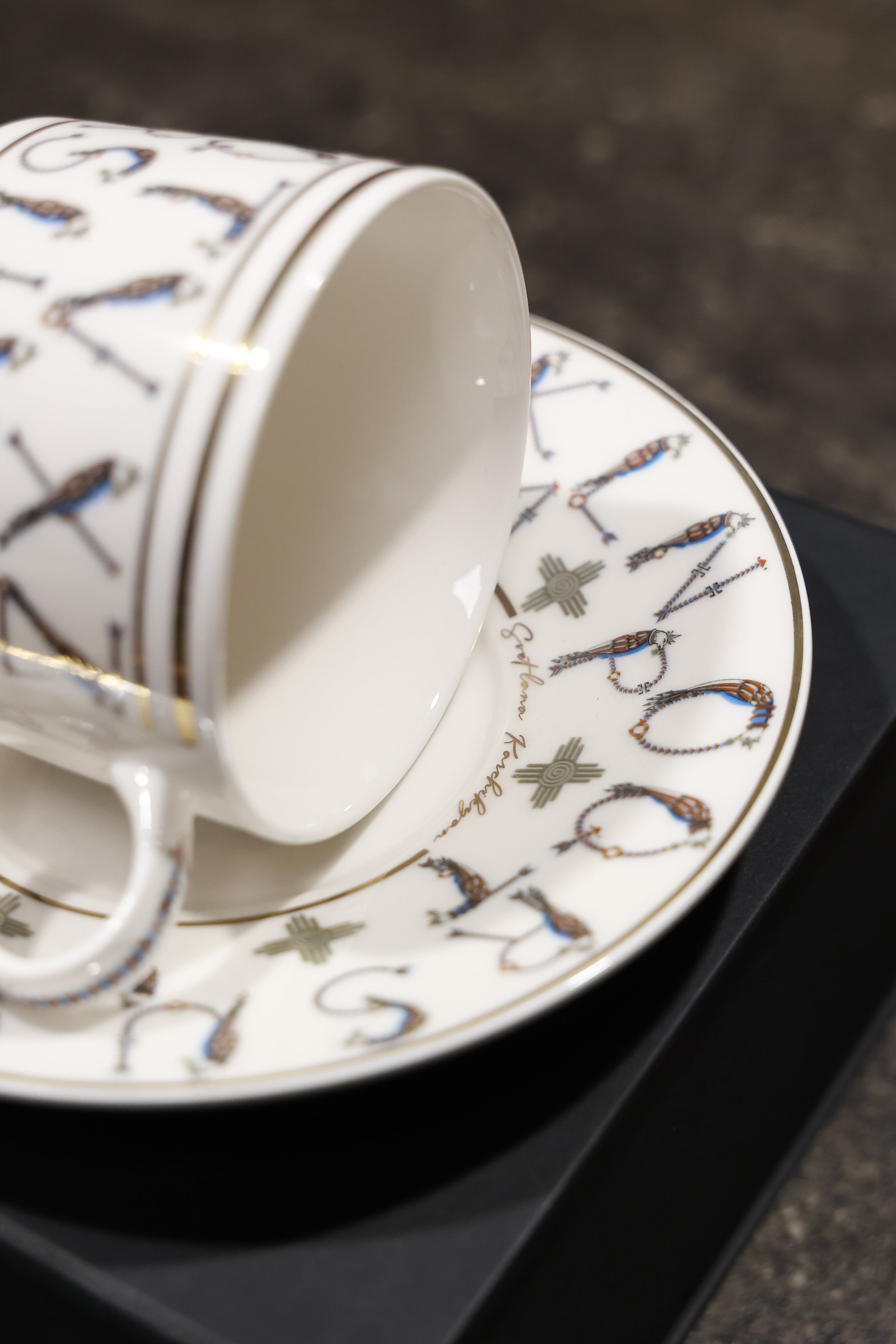 English Alphabet  — 24K Gold Porcelain Tea Cup & Saucer by KARCHIKYAN