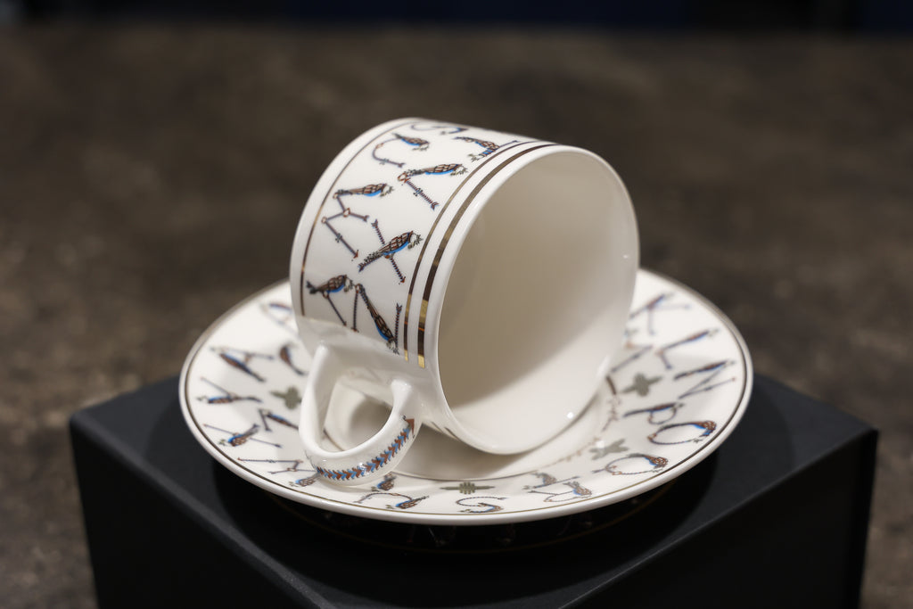 English Alphabet  — 24K Gold Porcelain Tea Cup & Saucer by KARCHIKYAN