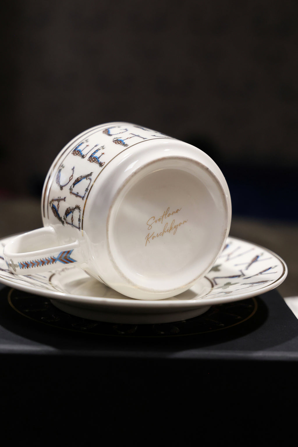 English Alphabet  — 24K Gold Porcelain Tea Cup & Saucer by KARCHIKYAN